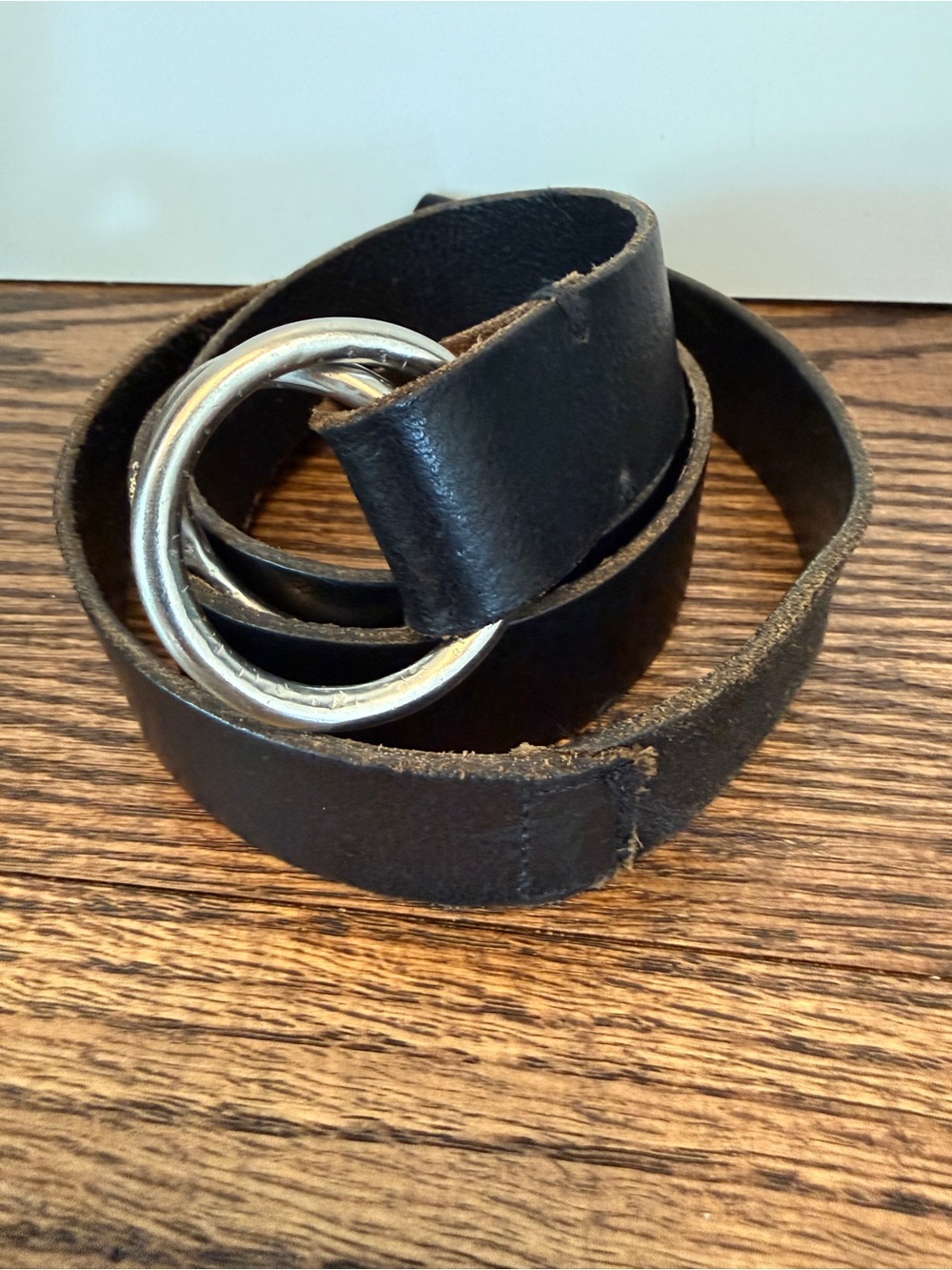 Vintage 80’s J. Crew Black Leather Double-Ring Belt with Silver Hardware